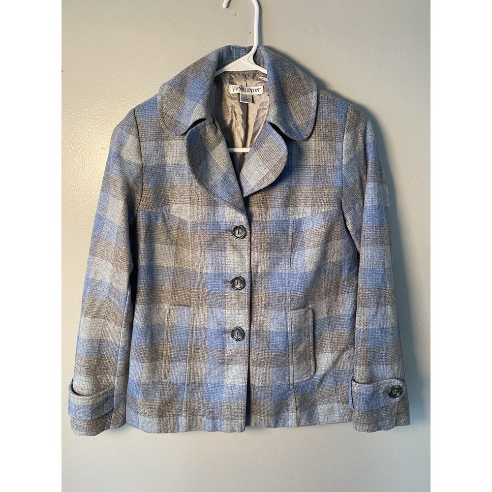 Vintage Pendleton Women's Blue Plaid Wool Button Blazer Size S/4 Academia Preppy